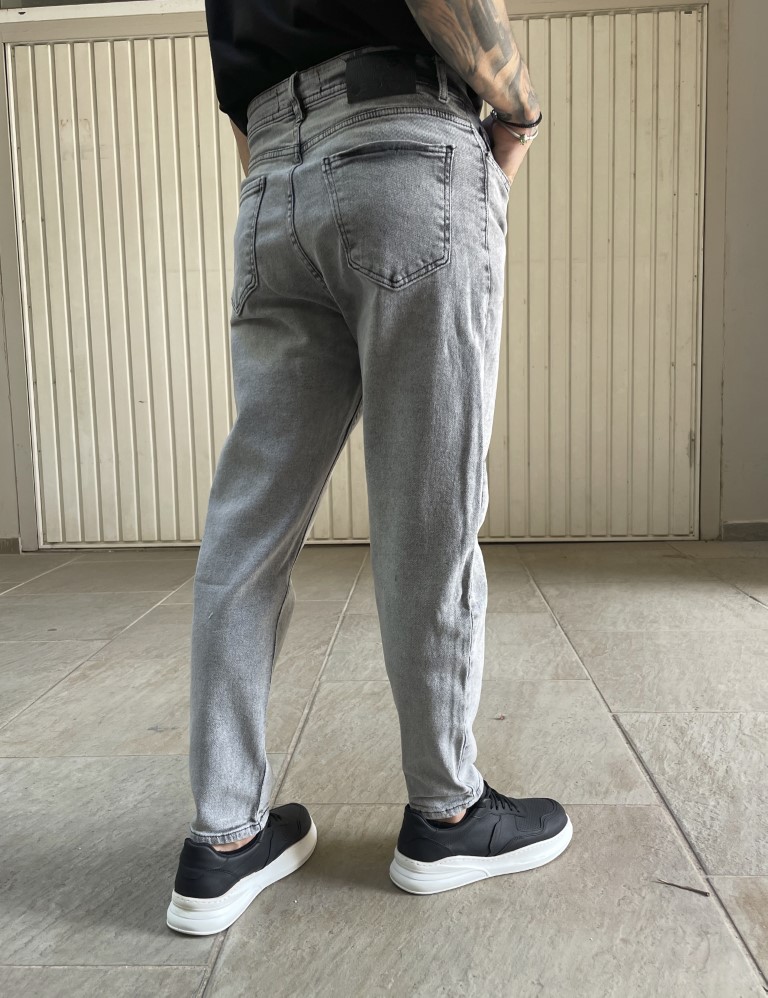 Ανδρικό γκρι ελαστικό loose τζιν πεντάτσεπο με φερμουάρ 8771 φωτογραφία